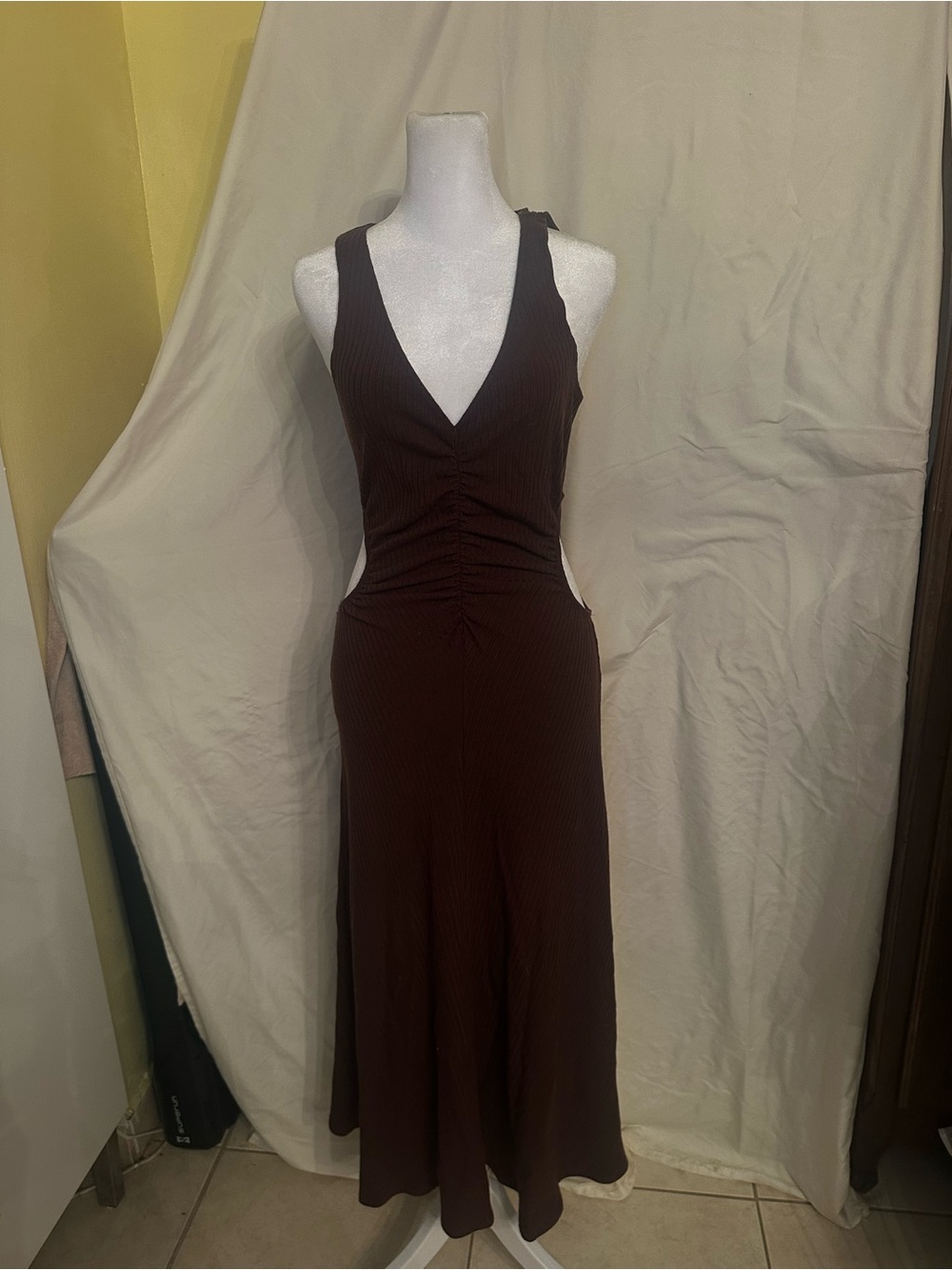 Reformation Cutout V-Neck Brown Maxi Dress